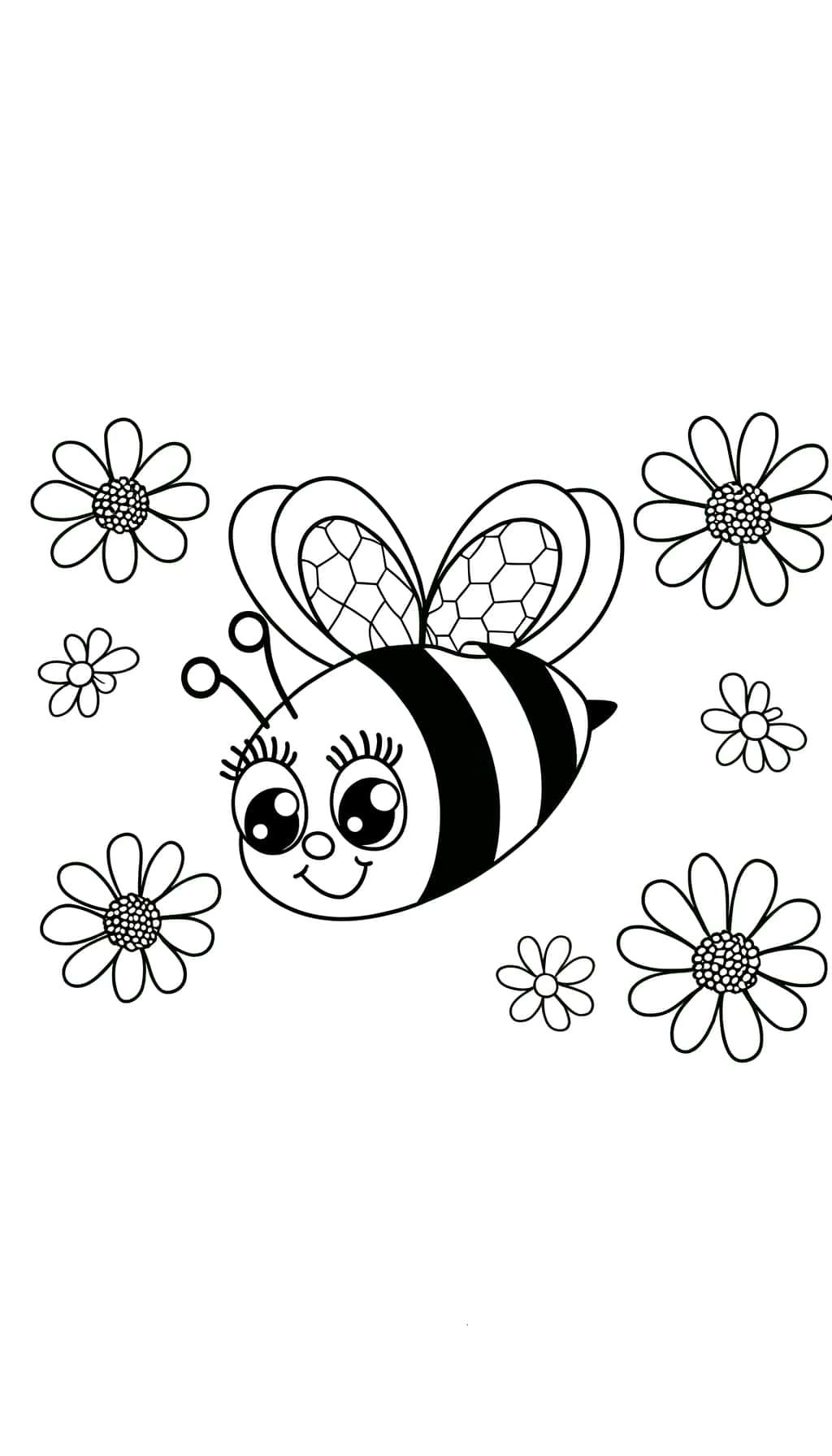 Coloriage Abeille et fleurs à imprimer et colorier