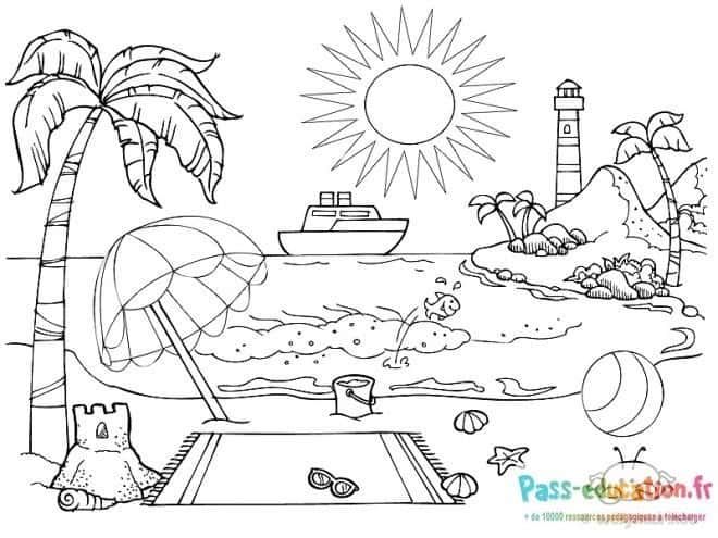Coloriage Plage d'été à imprimer et colorier
