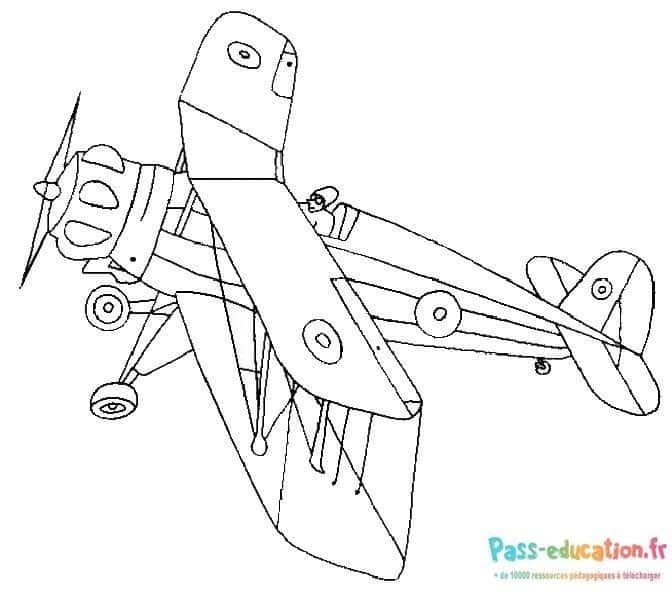 Coloriage Avion biplan à imprimer et colorier