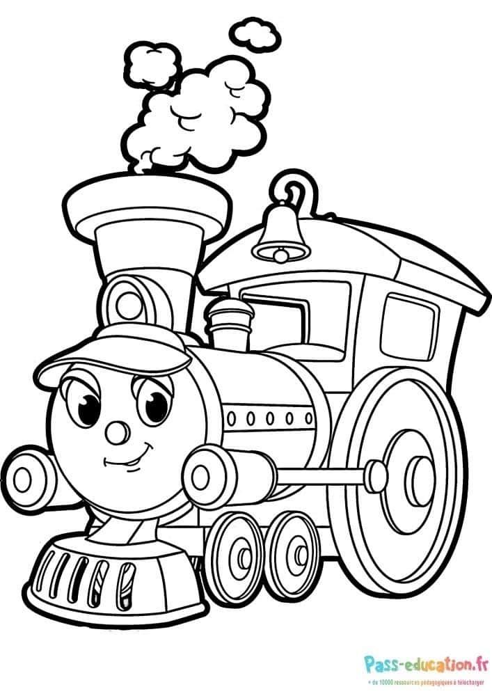 Coloriage Train souriant à imprimer et colorier