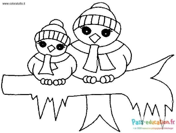 Coloriage Oiseaux en hiver à imprimer et colorier