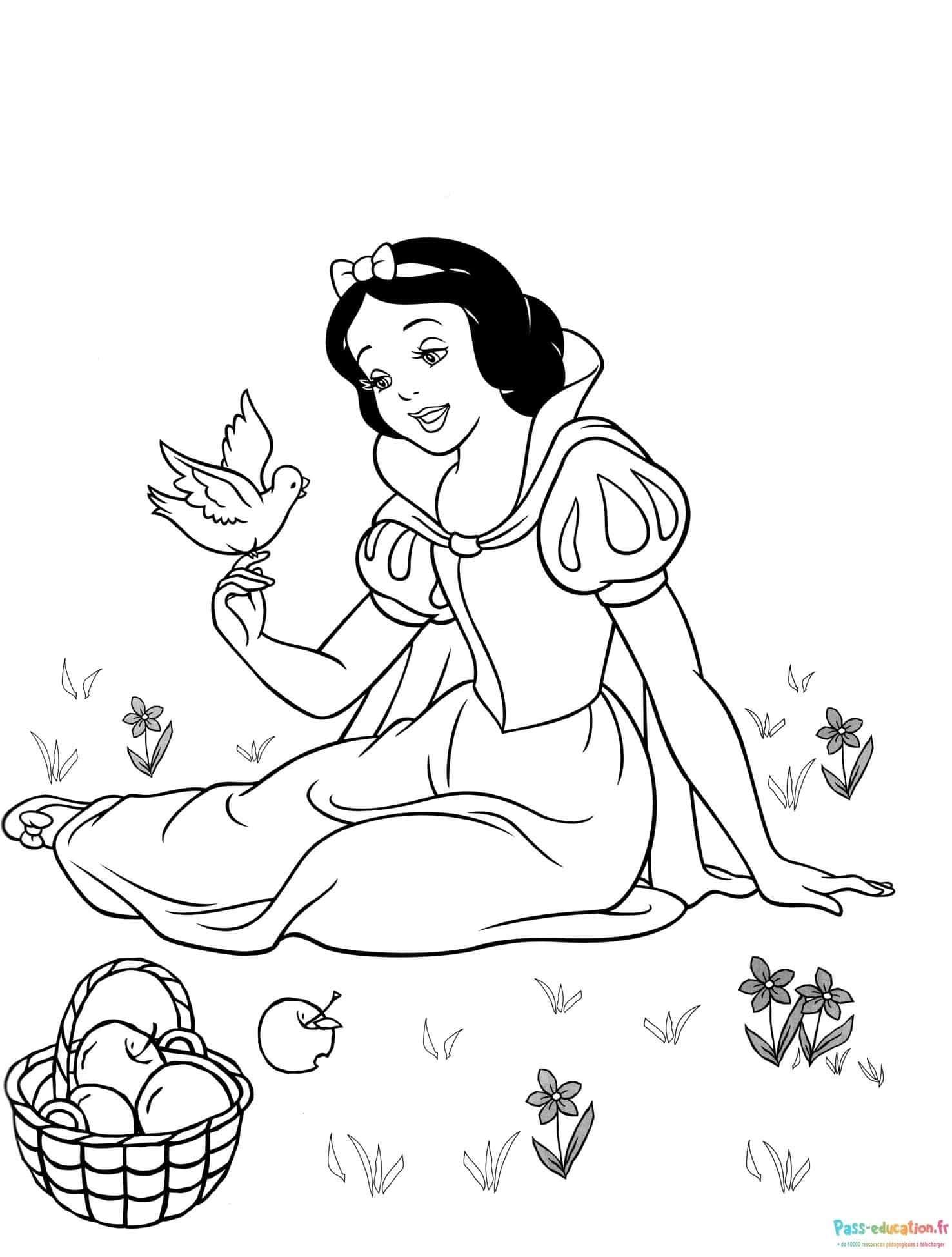 Coloriage Blanche Neige et l'oiseau à imprimer et colorier