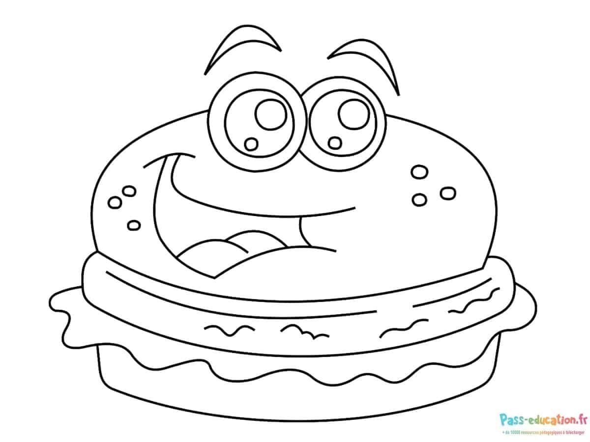 Coloriage Hamburger souriant à imprimer et colorier