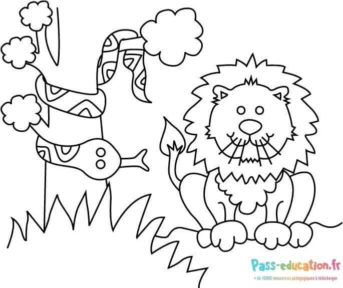 Coloriage Lion joyeux à imprimer et colorier