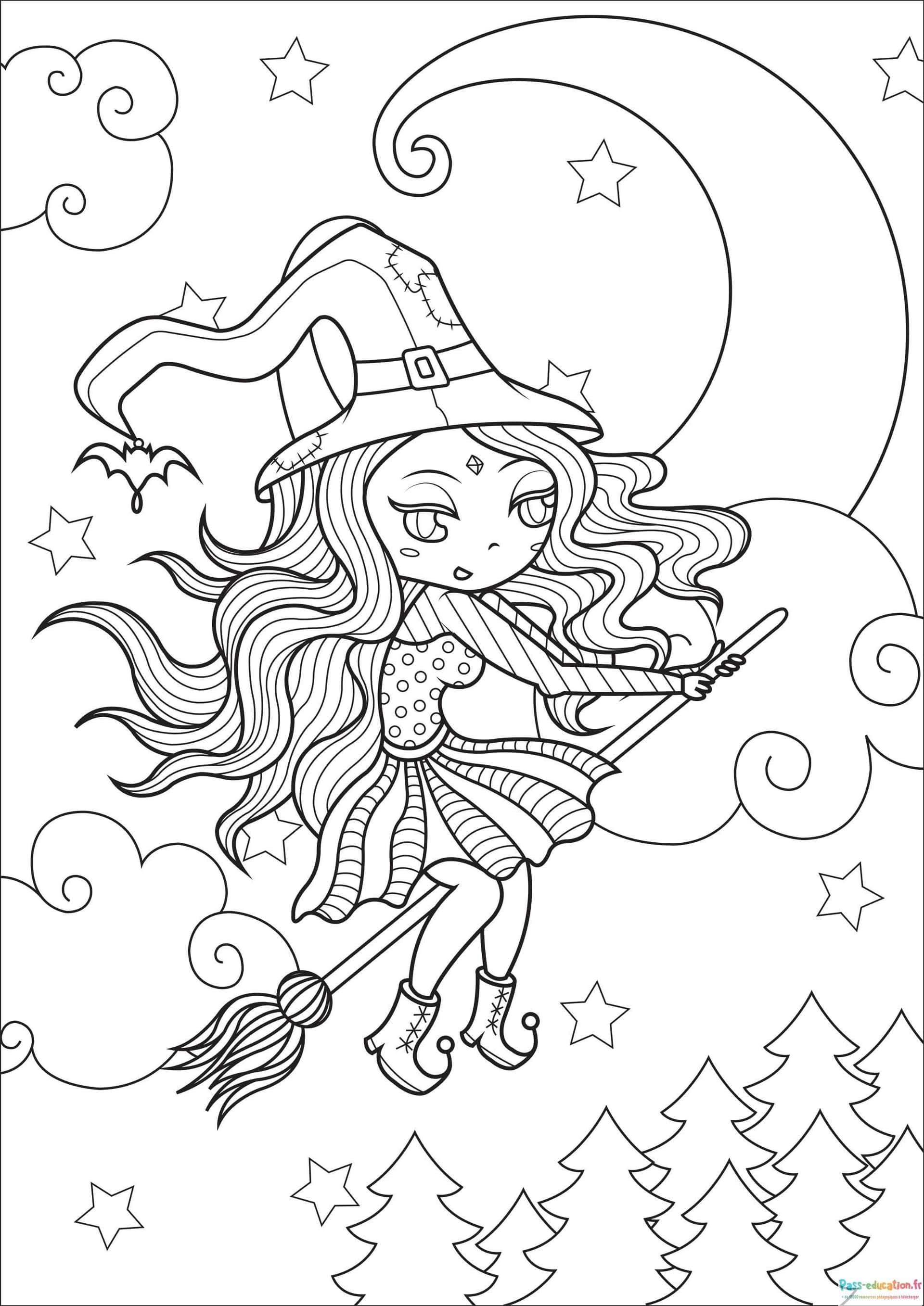 Coloriage Sorcière volante à imprimer et colorier