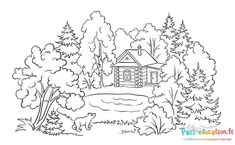Coloriage Maison en forêt à imprimer et colorier