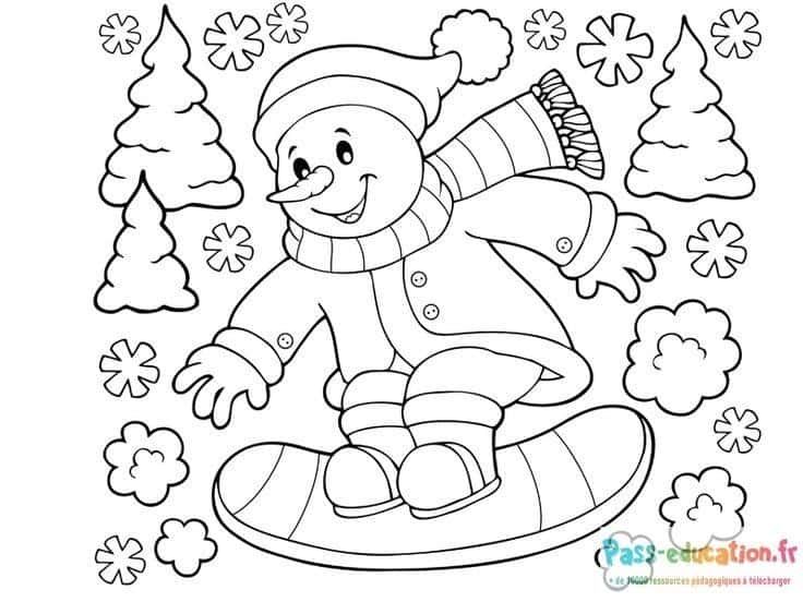Coloriage Snowboard joyeux à imprimer et colorier