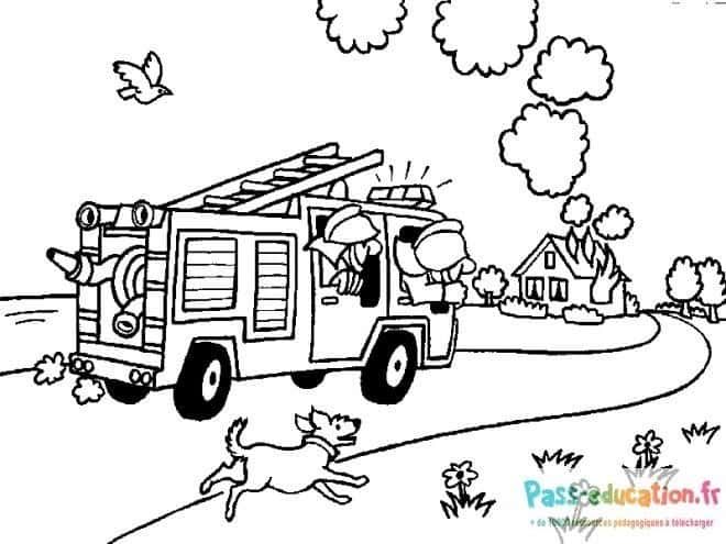 Coloriage Camion de pompiers à imprimer et colorier