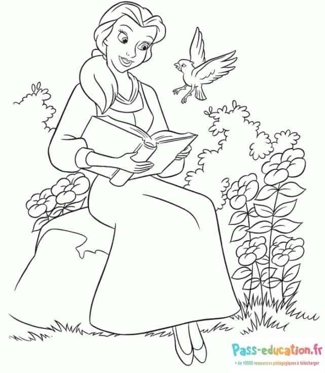 Coloriage Belle lecture jardin à imprimer et colorier