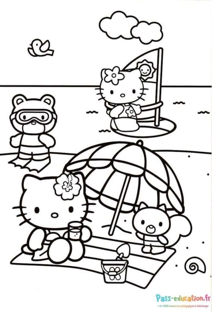 Coloriage Hello Kitty plage à imprimer et colorier