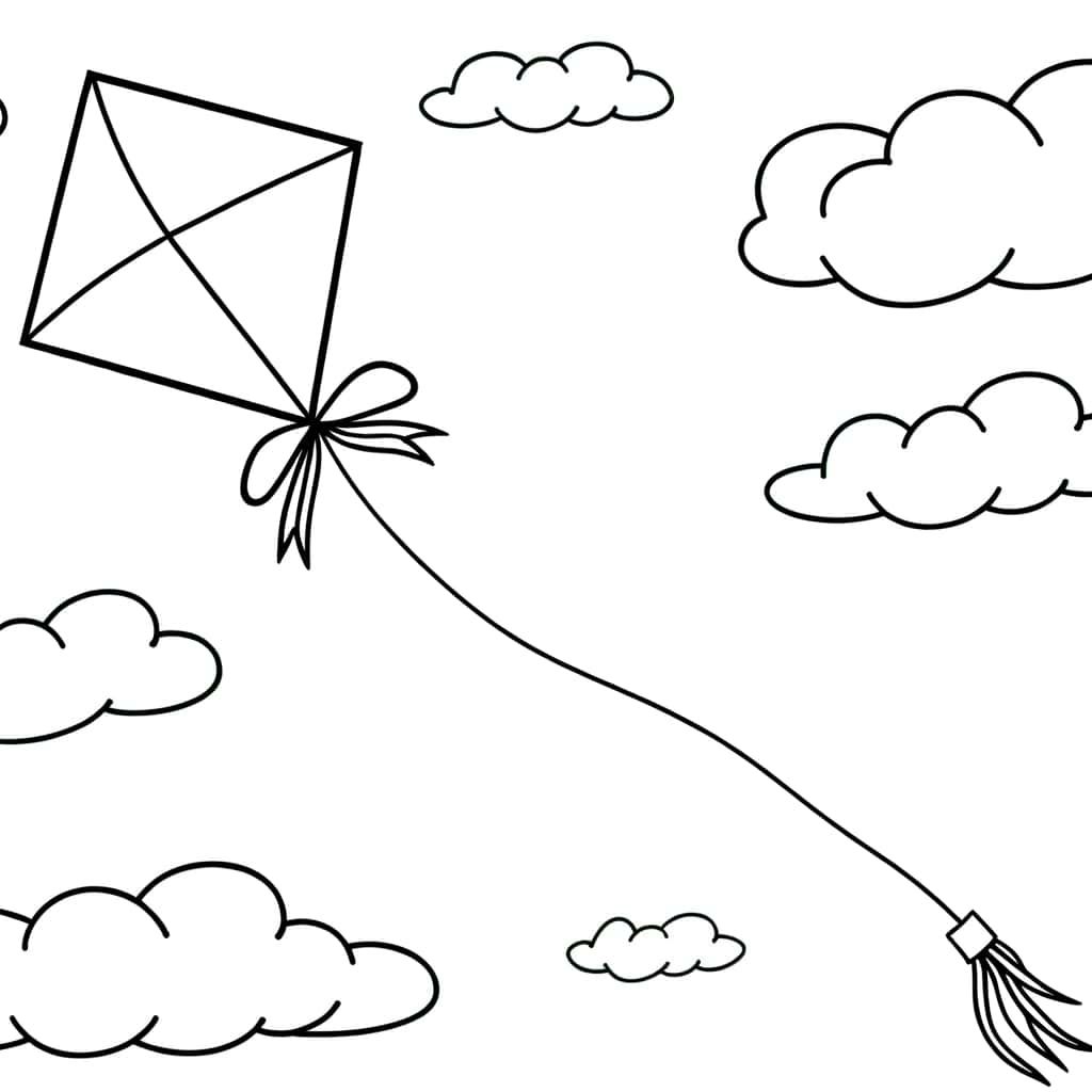 Coloriage Cerf-volant dans le ciel à imprimer et colorier