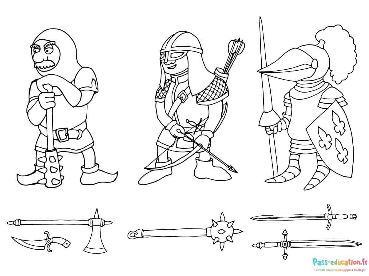 Coloriage Chevaliers médiévaux à imprimer et colorier