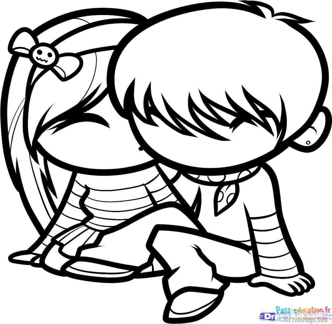 Coloriage Enfants amoureux à imprimer et colorier