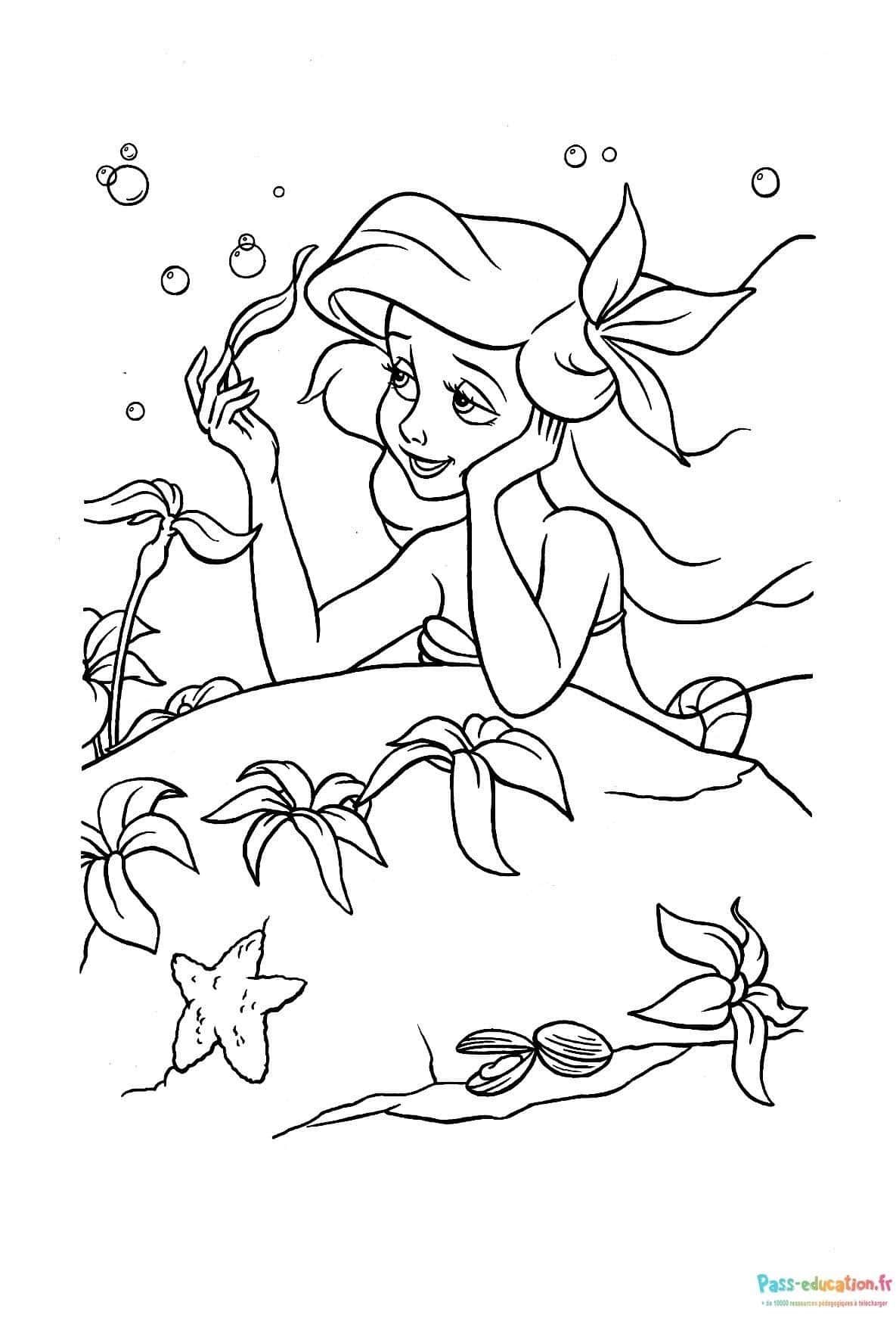 Coloriage Ariel au fond marin à imprimer et colorier