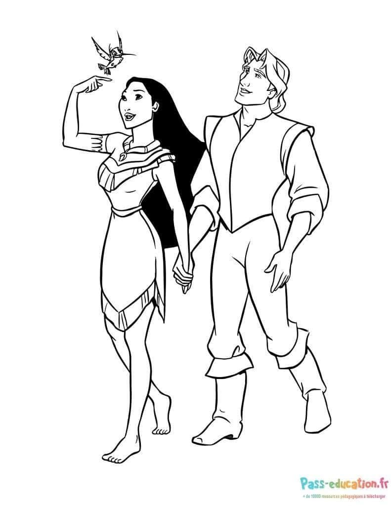 Coloriage Pocahontas et John Smith à imprimer et colorier