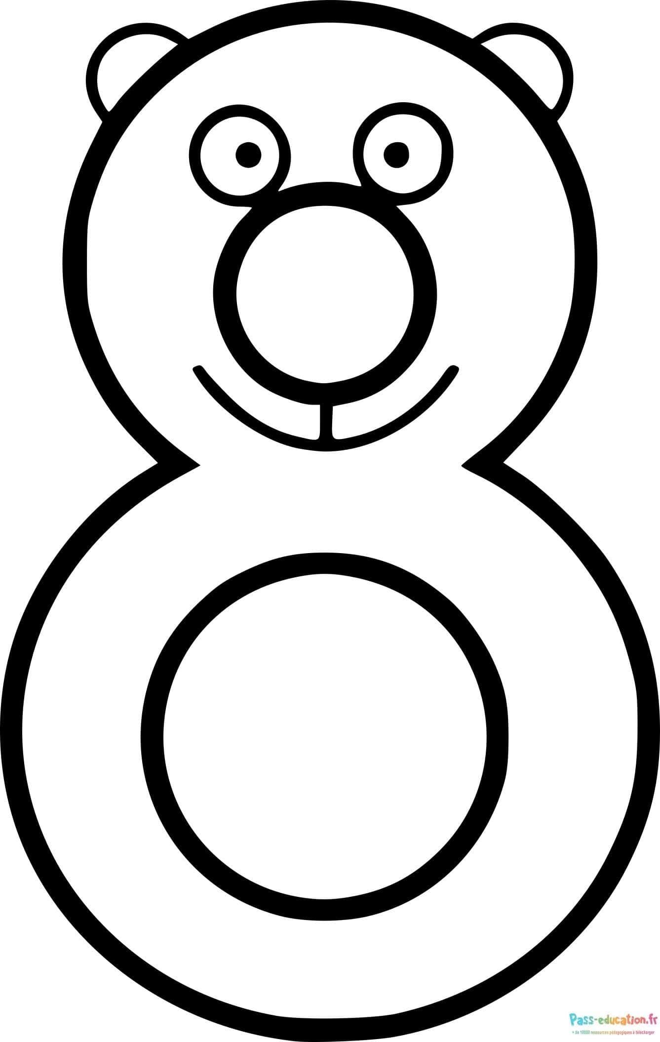 Coloriage Ours chiffre 8 à imprimer et colorier