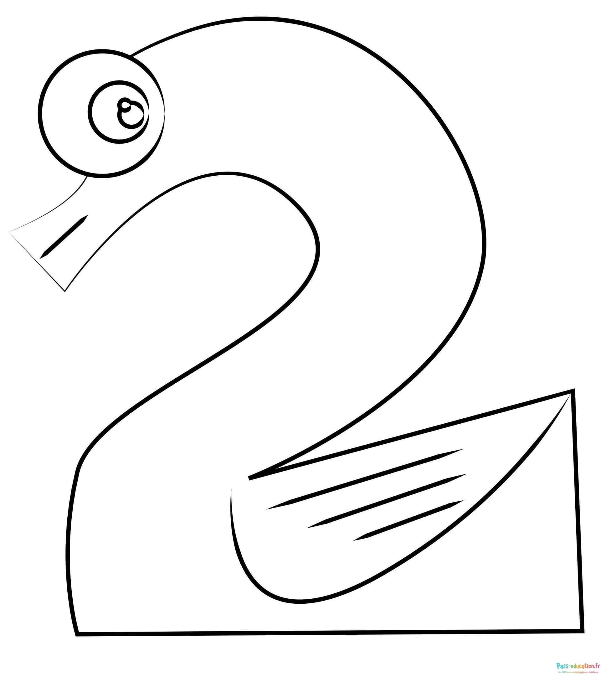 Coloriage Canard en chiffre 2 à imprimer et colorier