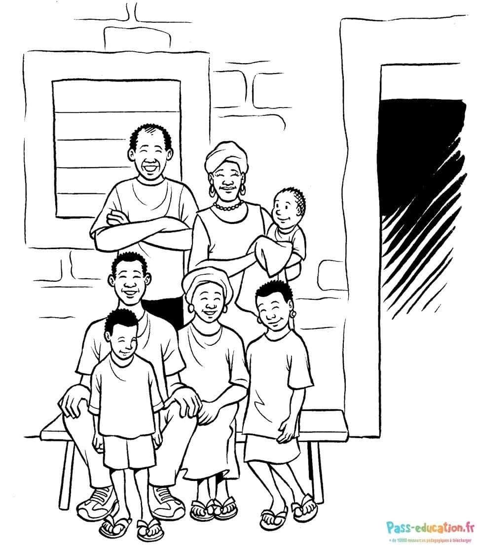 Coloriage Famille africaine à imprimer et colorier