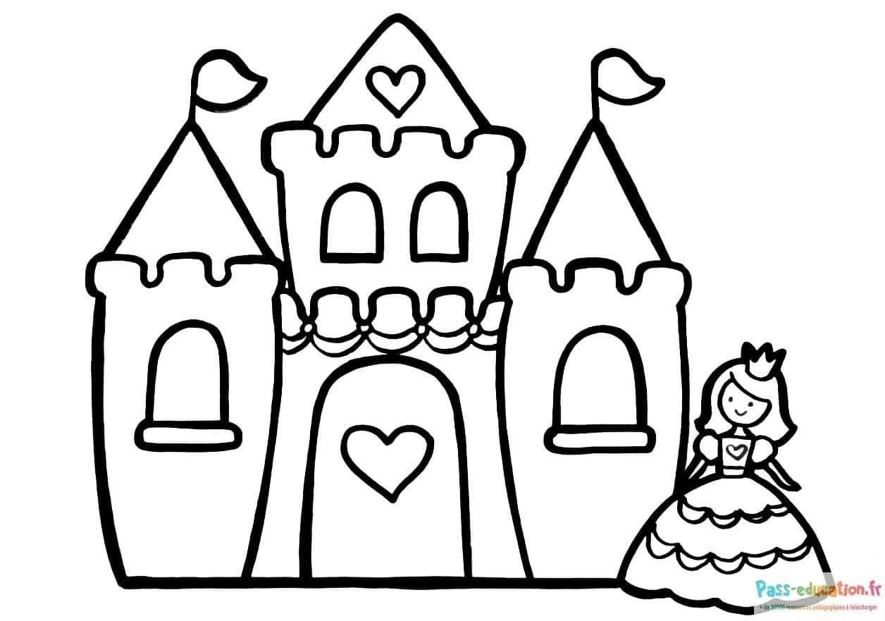 Coloriage Château et princesse à imprimer et colorier