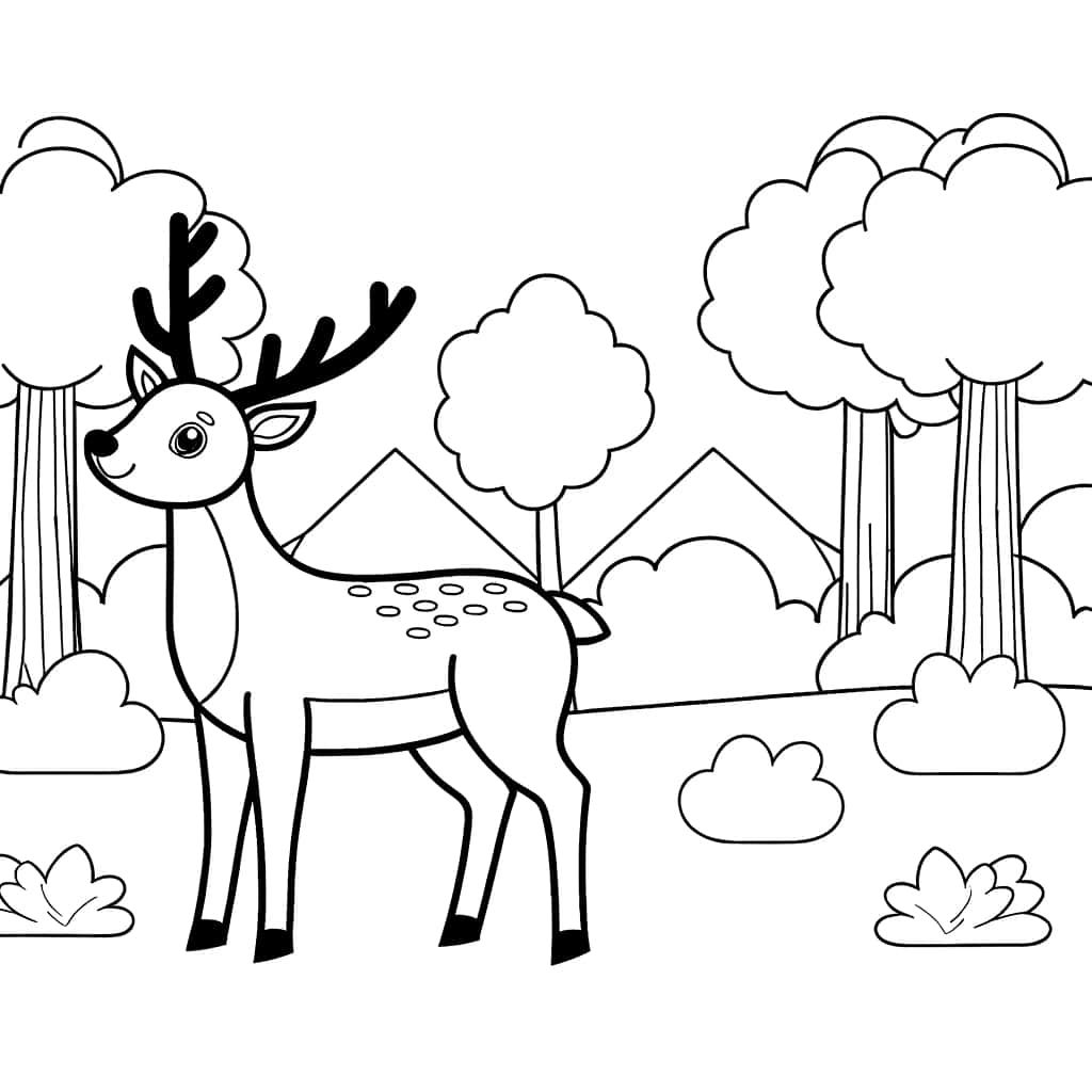Coloriage Biche en forêt à imprimer et colorier