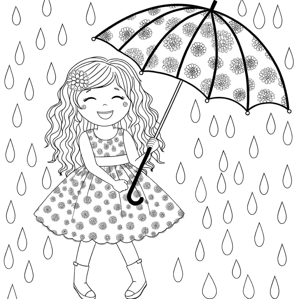 Coloriage Fille à l'ombrelle à imprimer et colorier