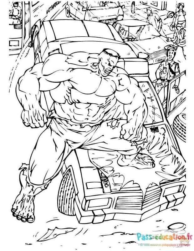 Coloriage Hulk écrase camion à imprimer et colorier