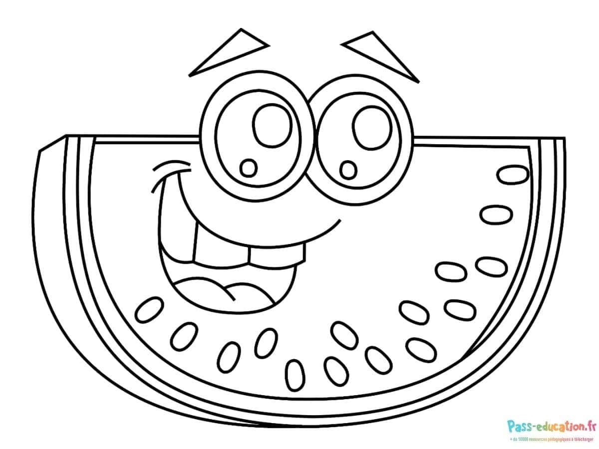 Coloriage Pastèque souriante à imprimer et colorier
