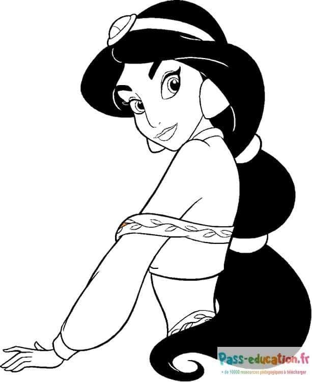 Coloriage Jasmine s'agenouillant à imprimer et colorier