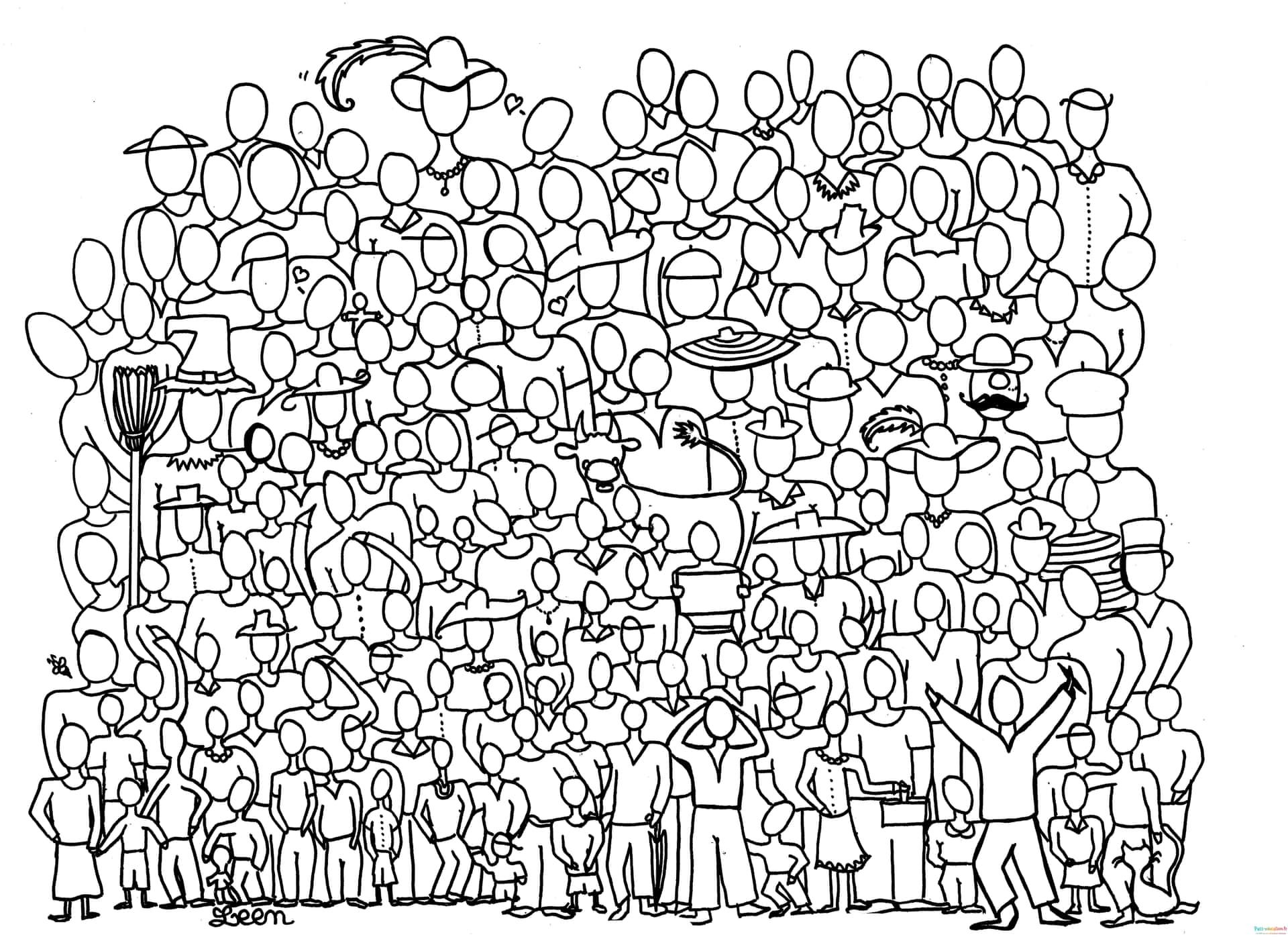 Coloriage Foule de personnages à imprimer et colorier