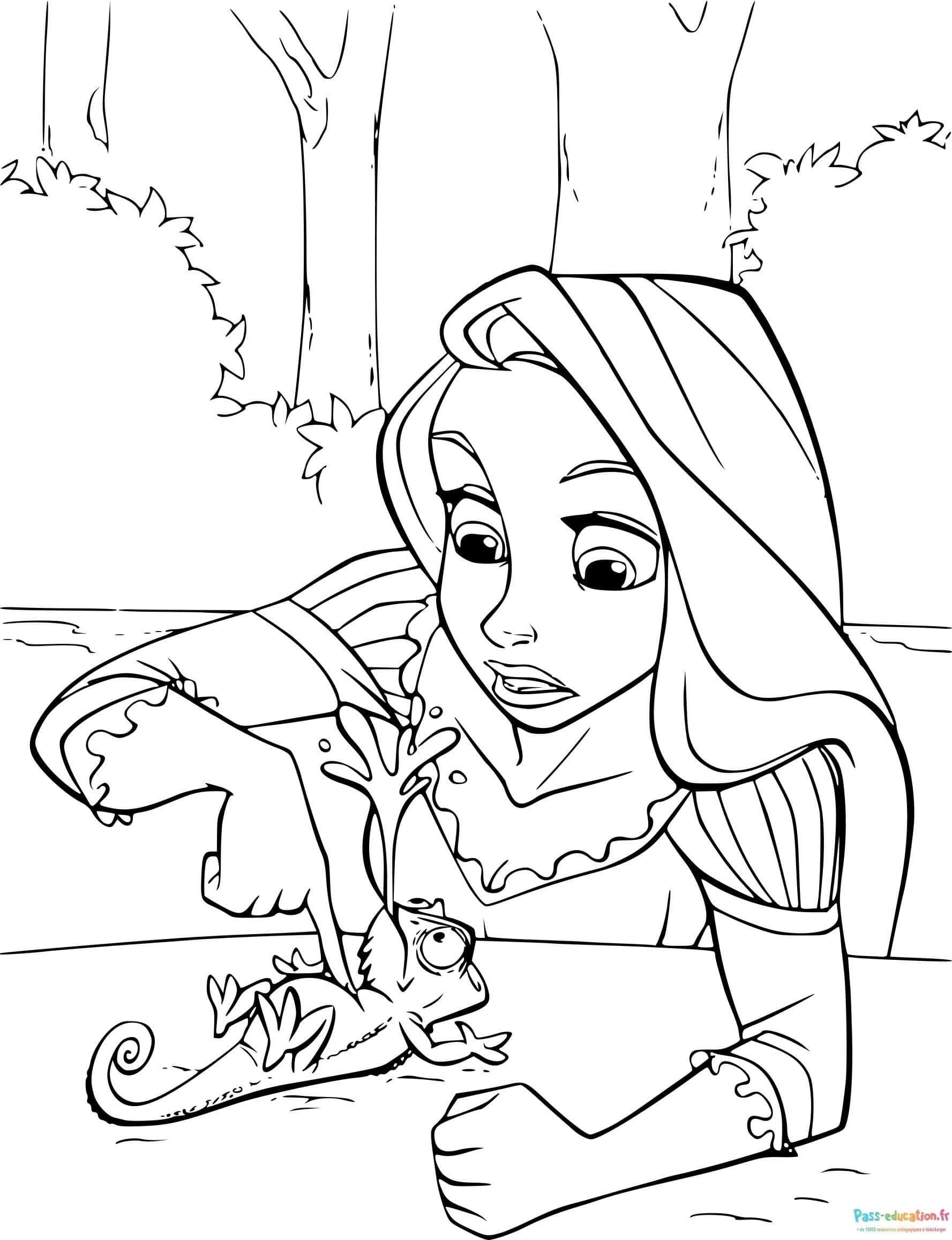 Coloriage Raiponce et caméléon à imprimer et colorier