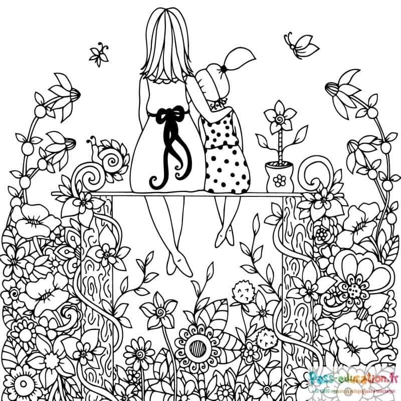 Coloriage Mère et fille à imprimer et colorier