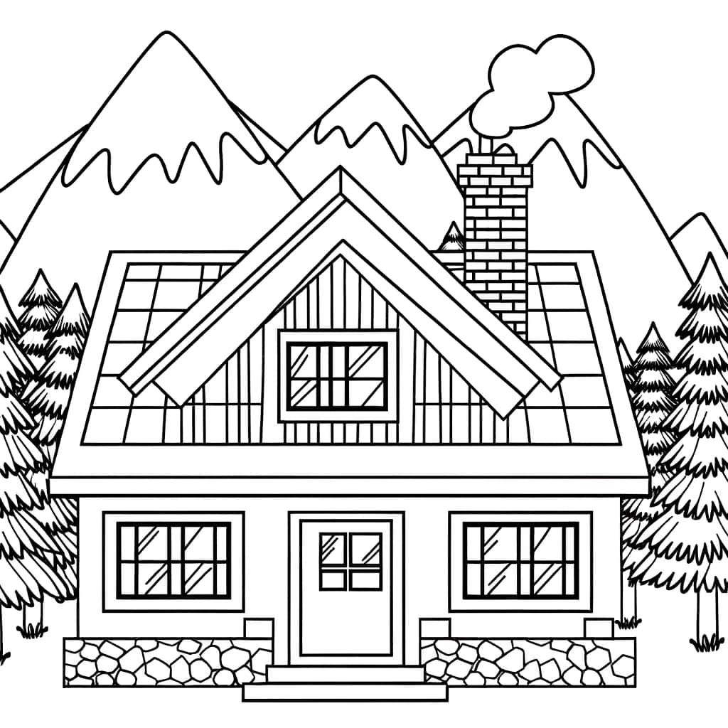 Coloriage Chalet montagne à imprimer et colorier