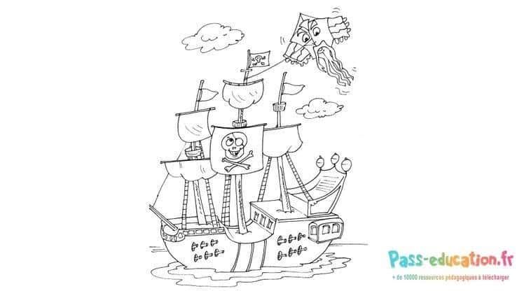 Coloriage Bateau pirate attaqué à imprimer et colorier
