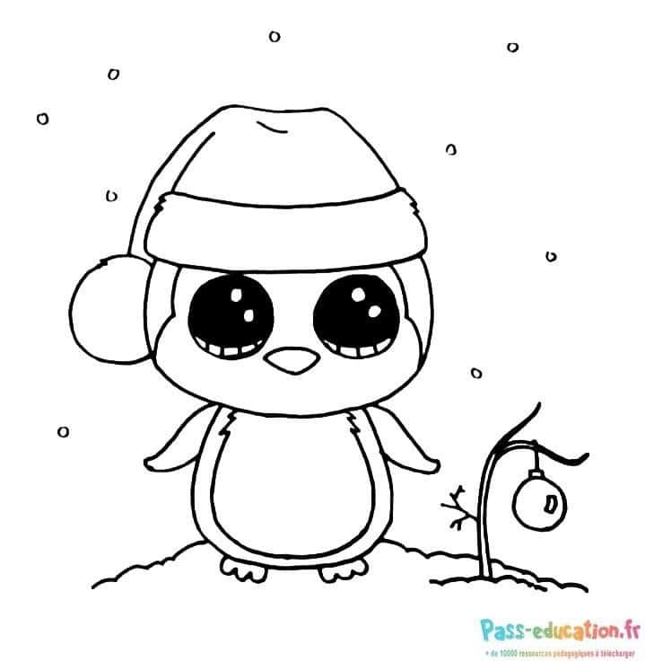 Coloriage Pingouin de Noël à imprimer et colorier