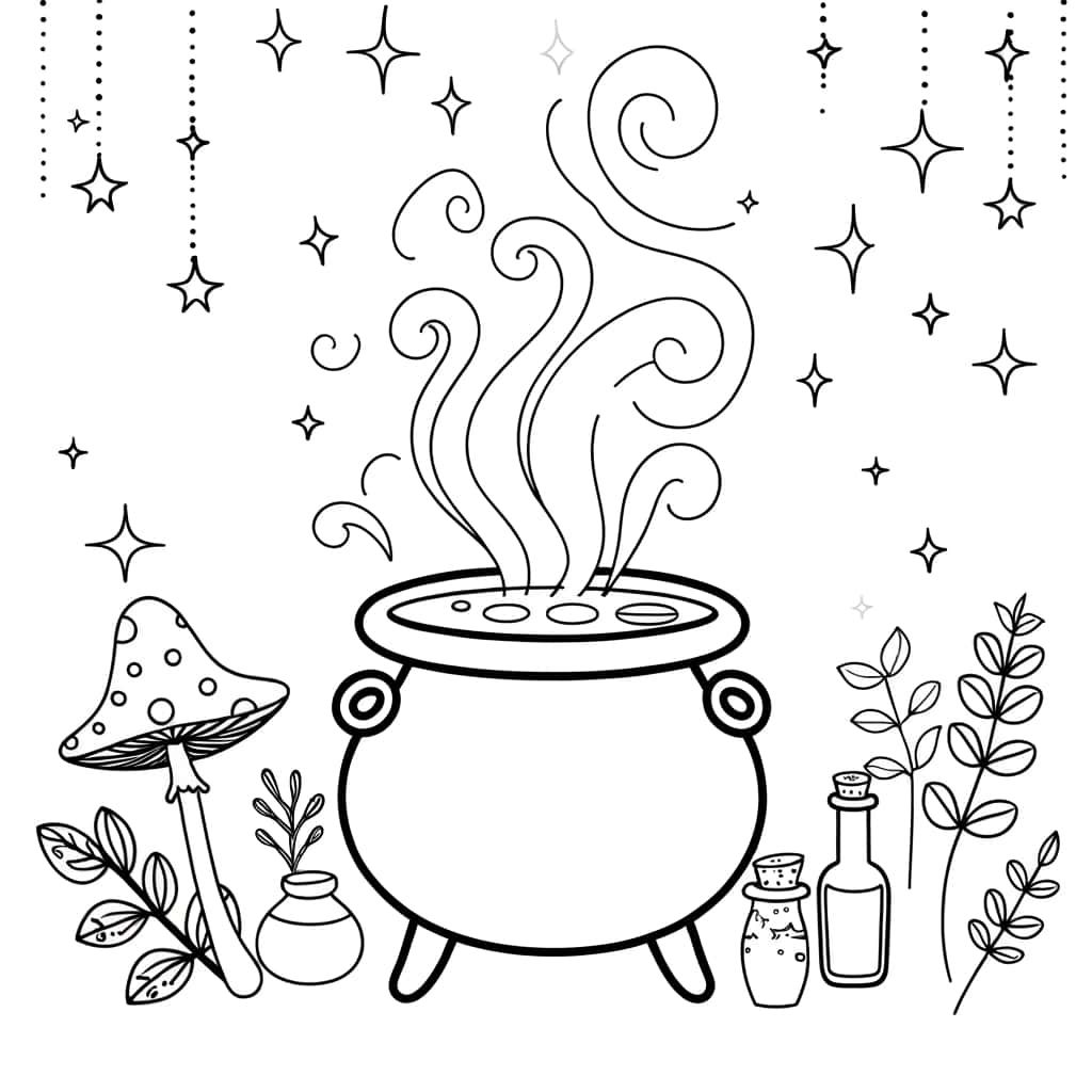 Coloriage Chaudron Magique à imprimer et colorier