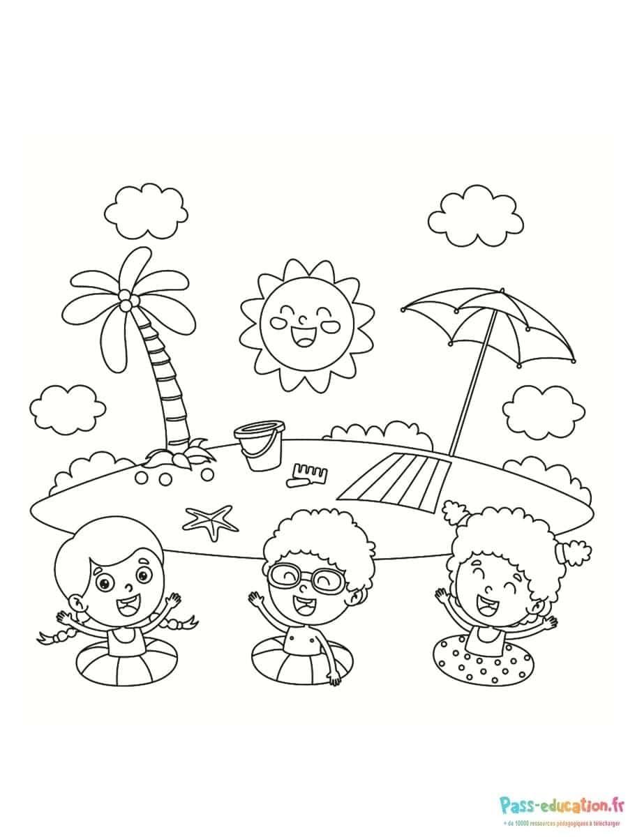 Coloriage Plage et soleil à imprimer et colorier