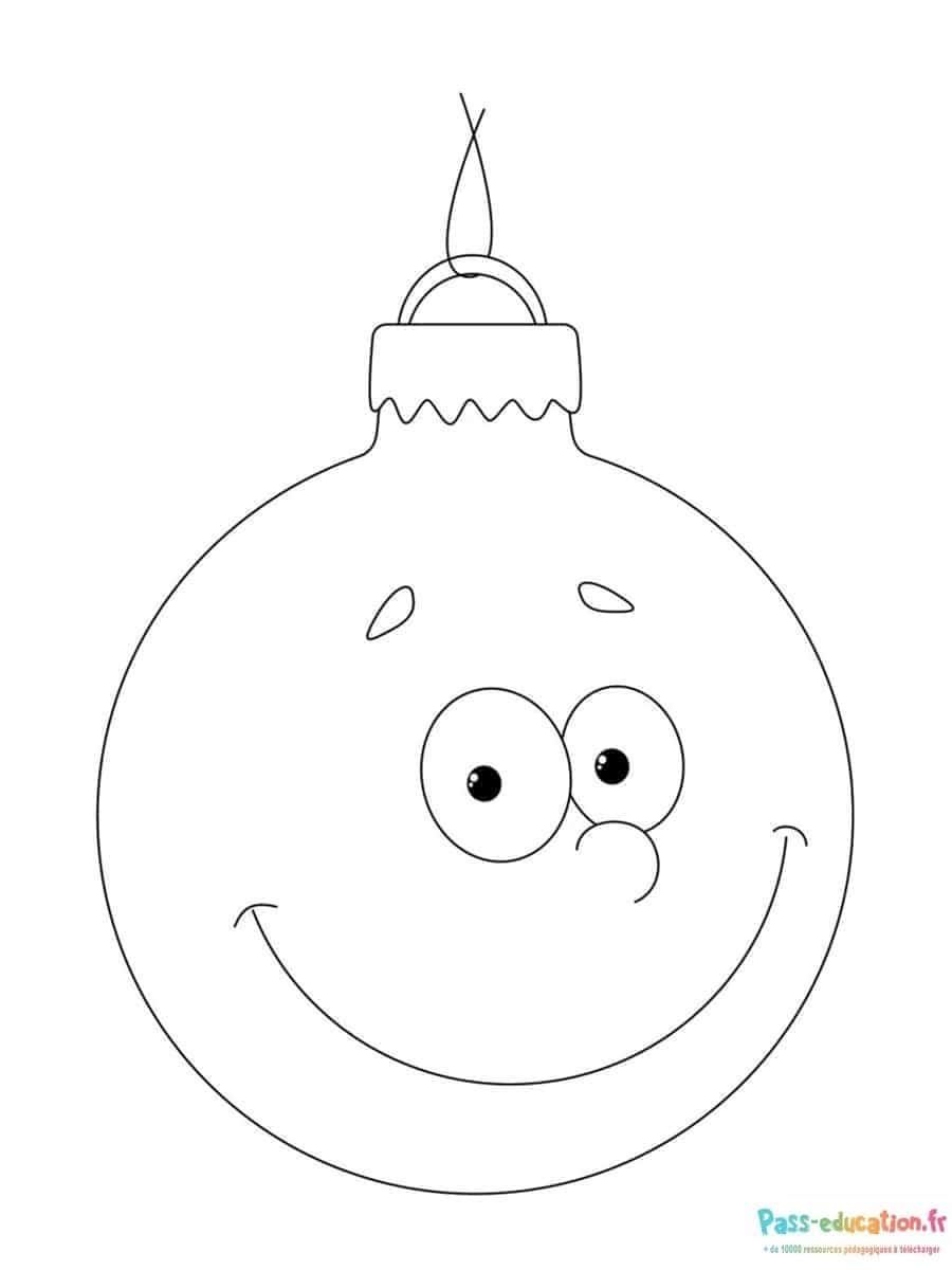 Coloriage Boule de Noël souriante à imprimer et colorier