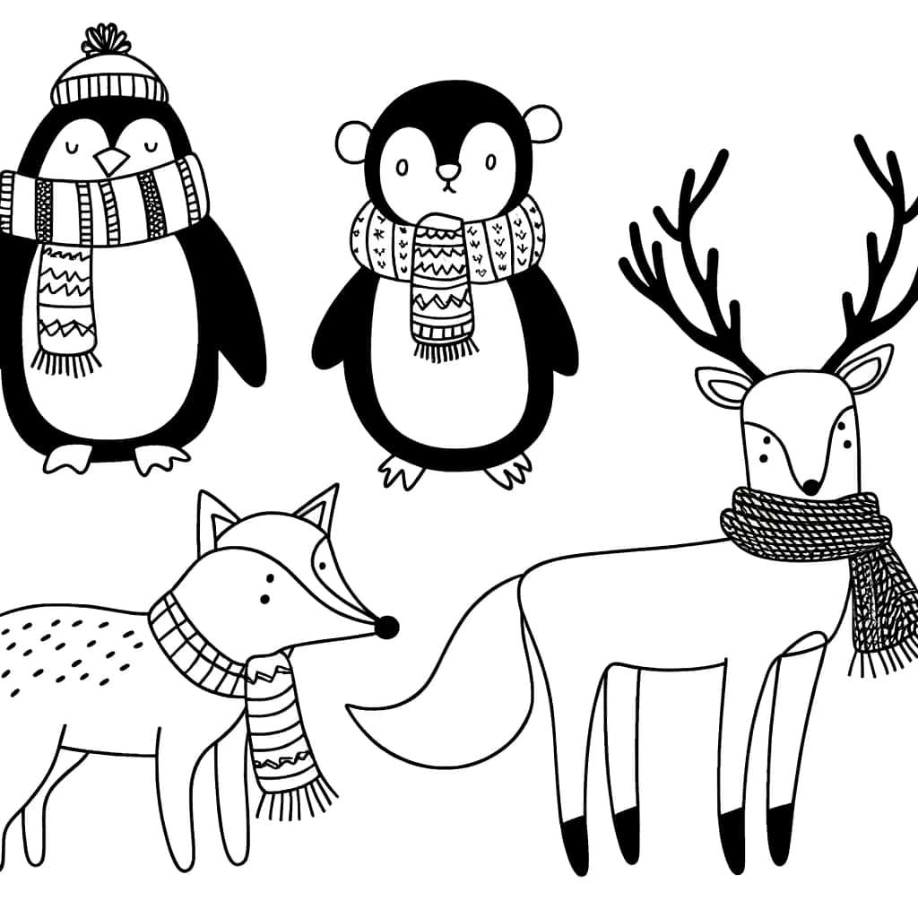 Coloriage Animaux en écharpes à imprimer et colorier