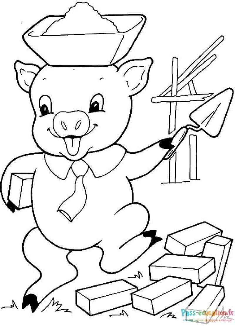 Coloriage Cochon maçon à imprimer et colorier