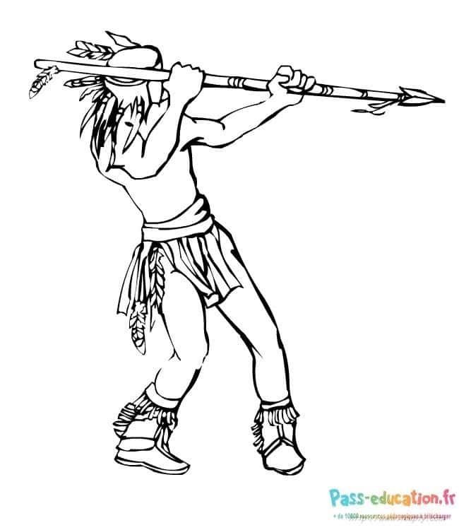 Coloriage Guerrier amérindien à imprimer et colorier