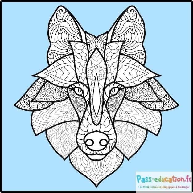 Coloriage Loup Mandala à imprimer et colorier