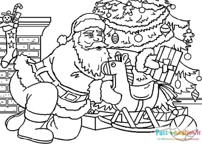 Coloriage Père Noël et cadeaux à imprimer et colorier