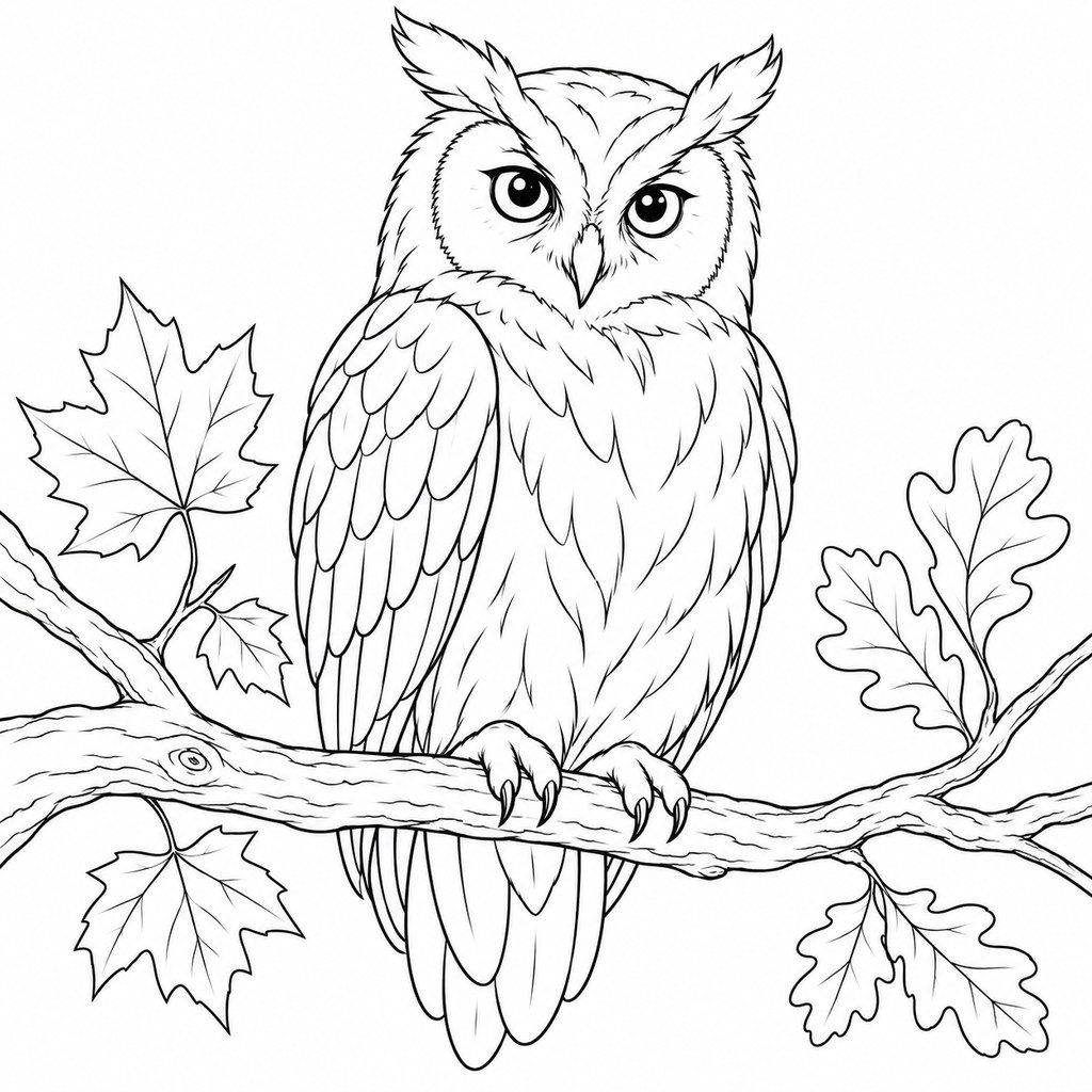 Coloriage Chouette sur une branche à imprimer et colorier