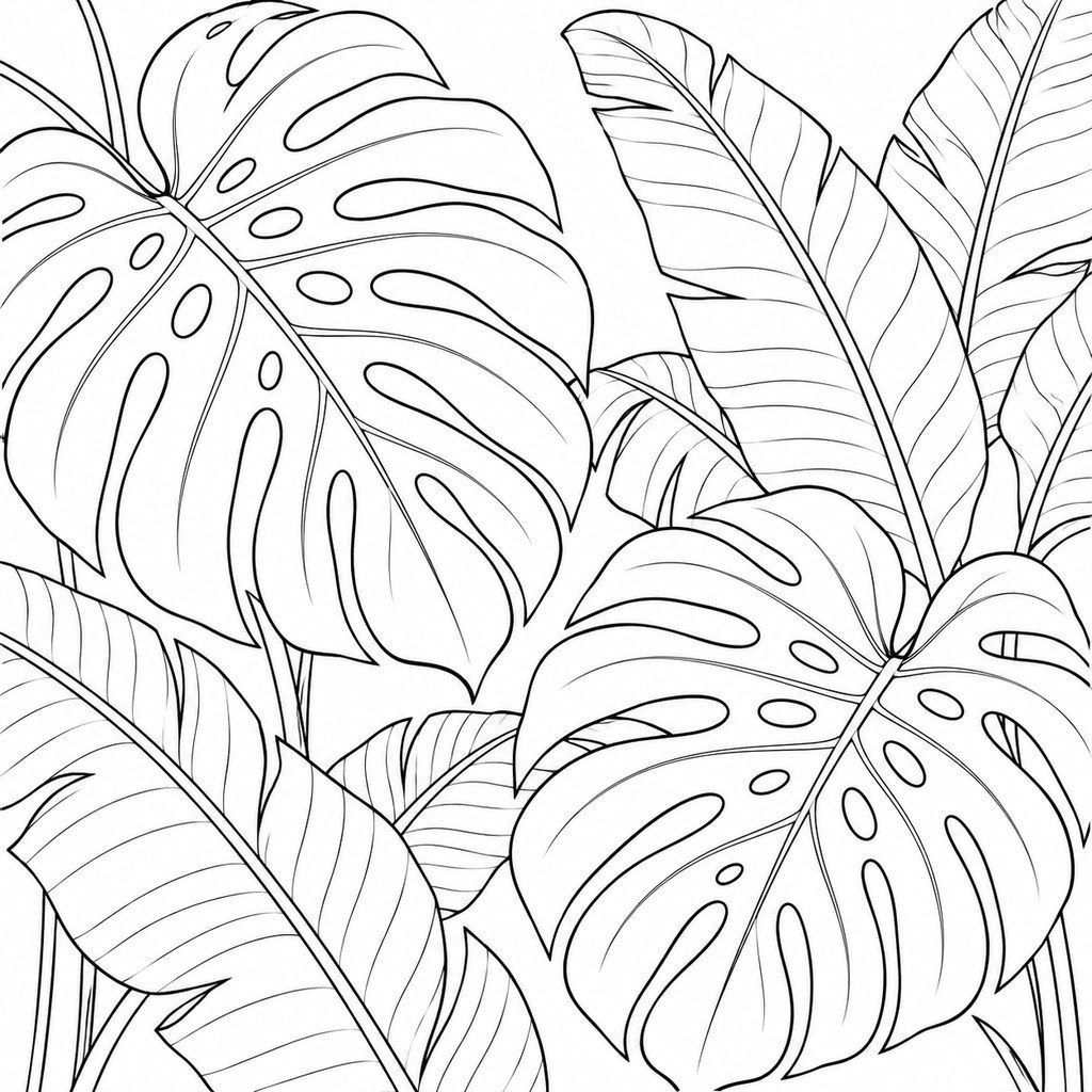 Coloriage Feuilles tropicales à imprimer et colorier