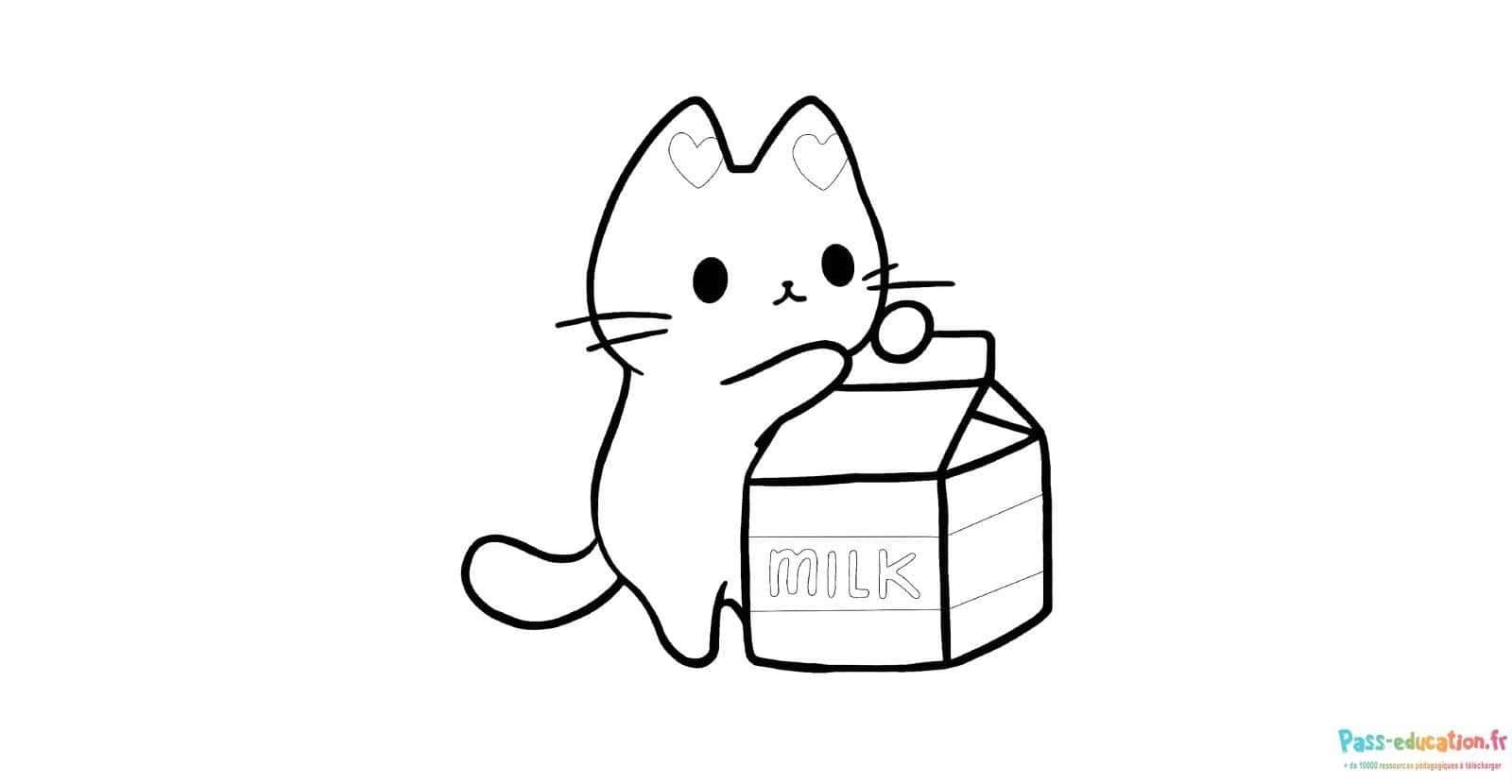 Coloriage Chat Curieux et Lait à imprimer et colorier