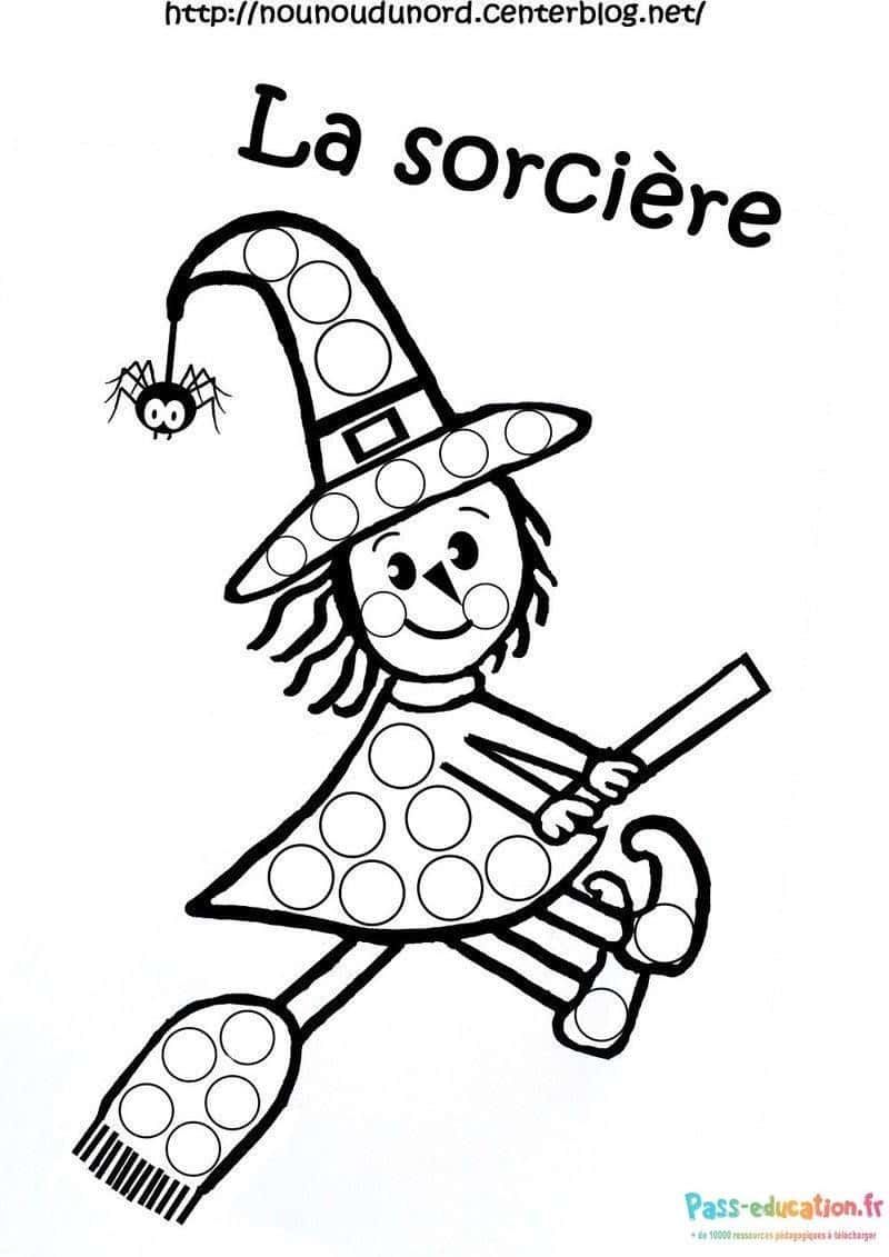 Coloriage Sorcière et araignée à imprimer et colorier