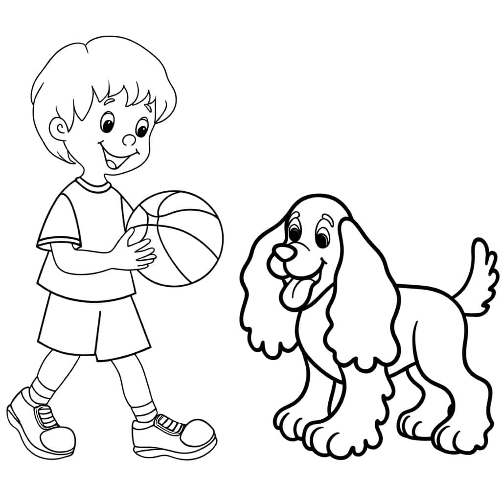 Coloriage Enfant et chien à imprimer et colorier