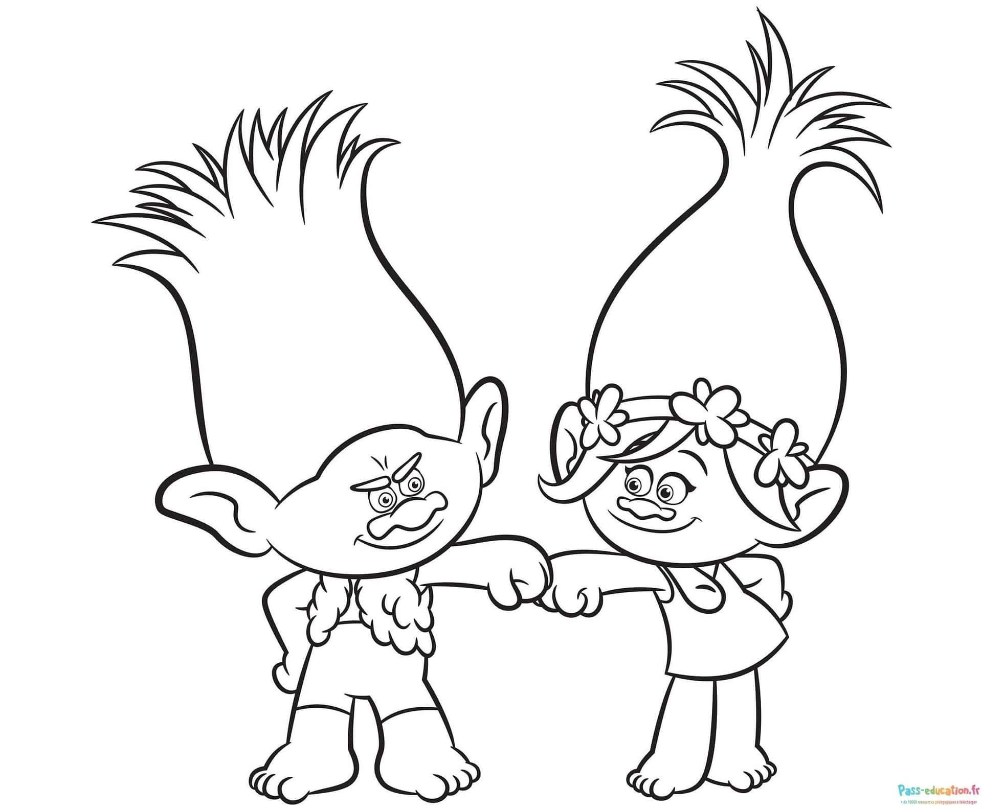Coloriage Trolls en duo à imprimer et colorier