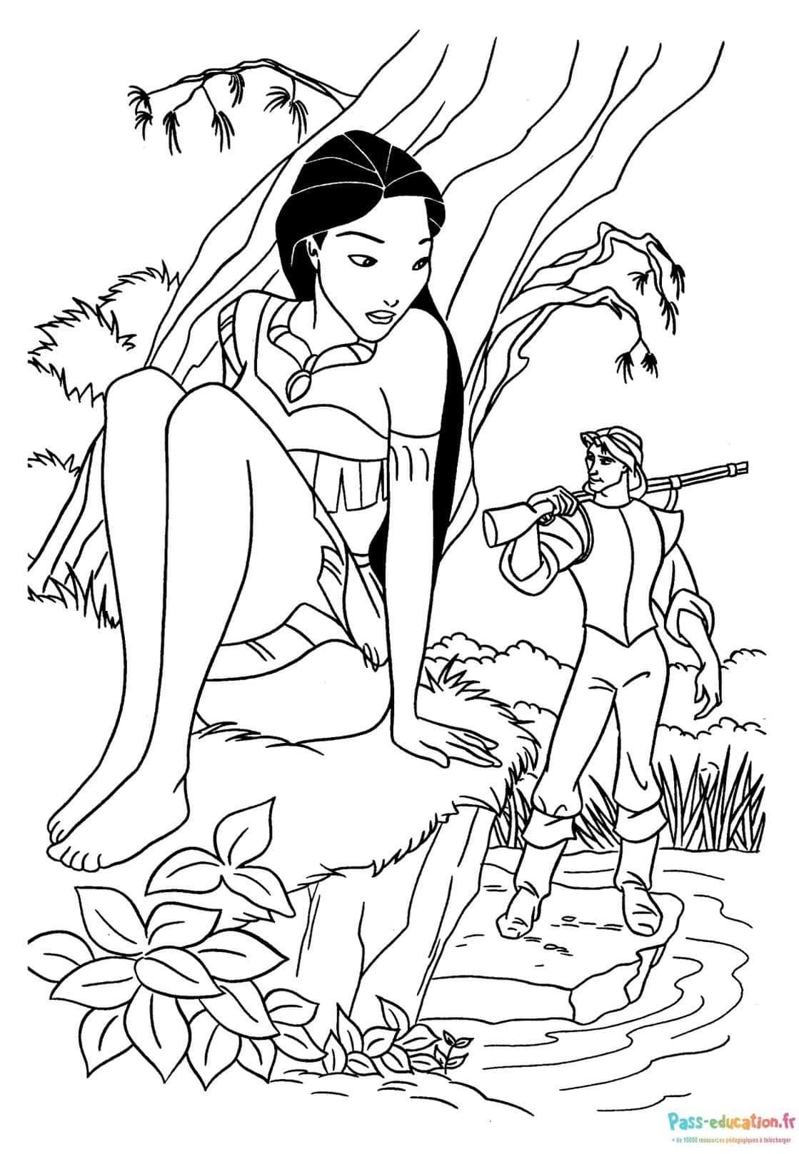 Coloriage Pocahontas et John Smith à imprimer et colorier
