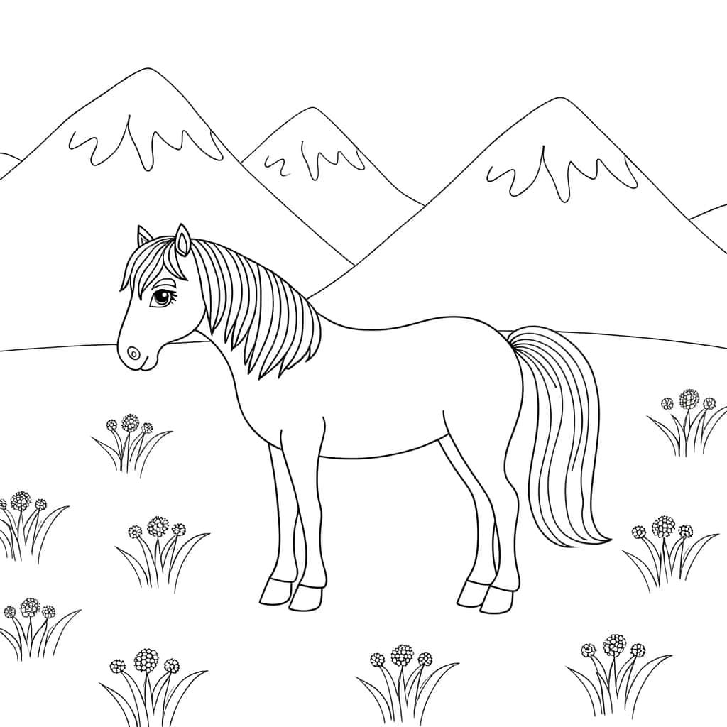 Coloriage Cheval dans la nature à imprimer et colorier